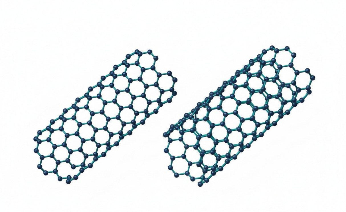 Atomic structures of metallic and semiconducting single-walled carbon nanotubes.