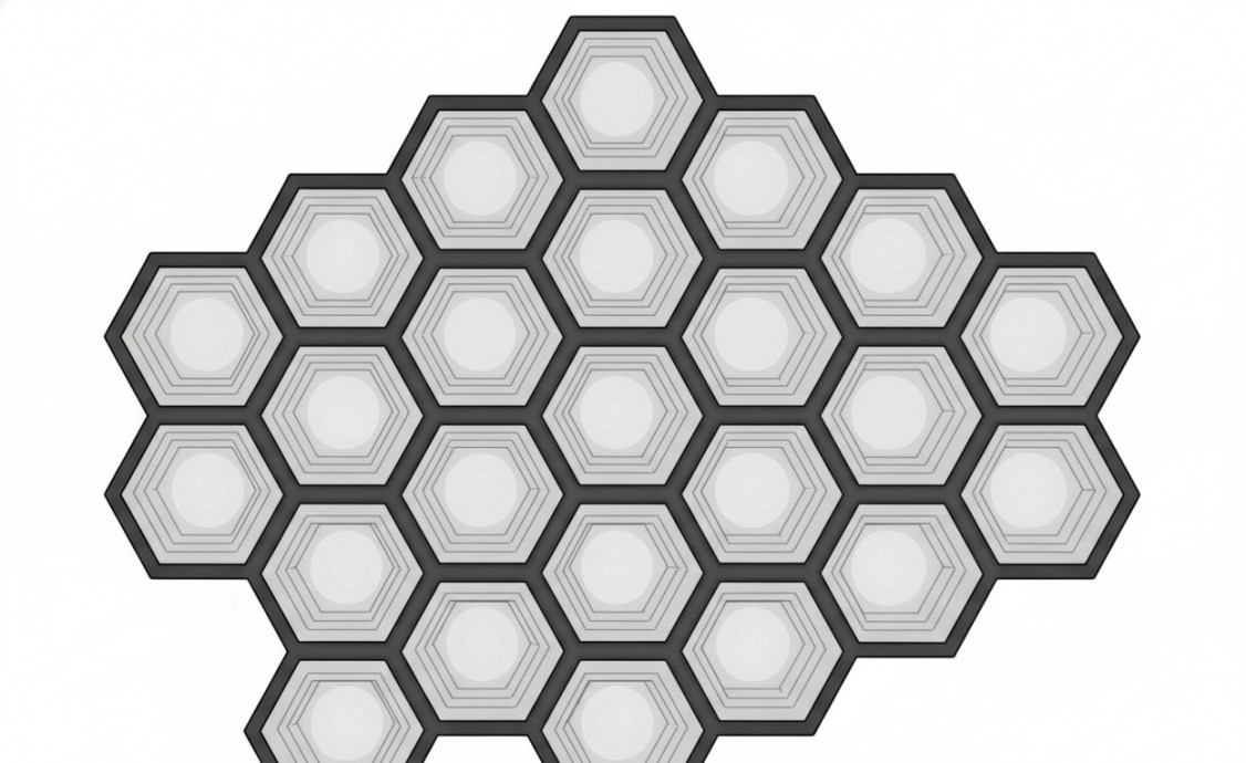 Hexagonally ordered pore structure of CMK-3 mesoporous carbon.