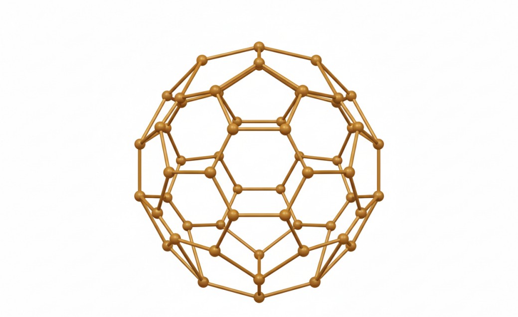 Molecular structure of C60 buckminsterfullerene.