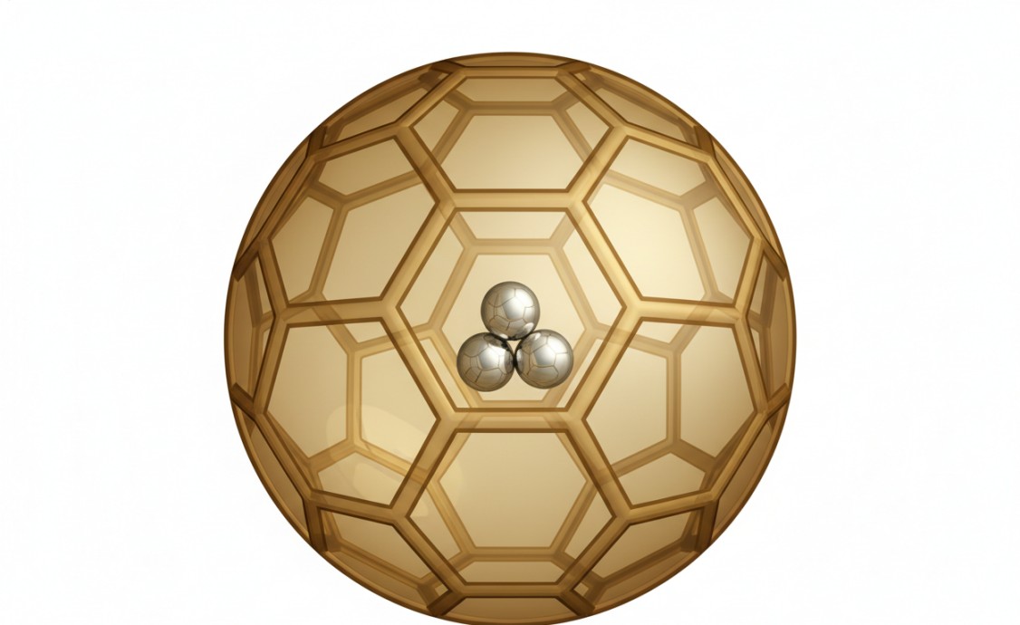 Metal-encapsulated endohedral metallofullerene structure.