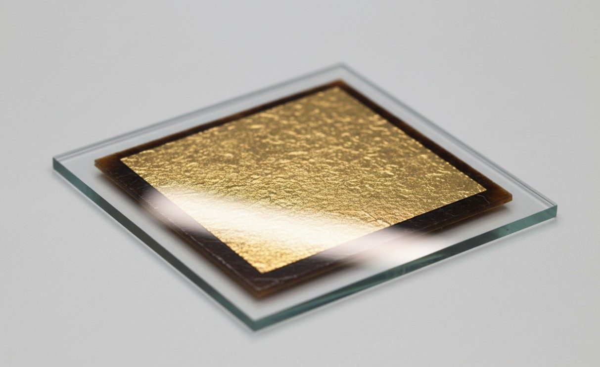 Perovskite thin-film solar cell fabricated on transparent glass substrate.