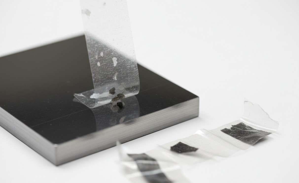 Mechanical exfoliation of graphene from HOPG via adhesive tape.