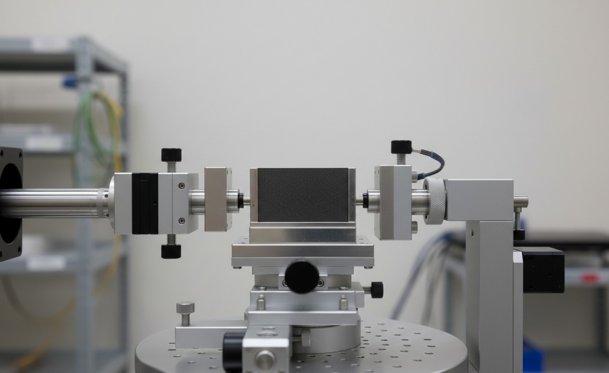 HOPG crystal serving as X-ray monochromator on a precision goniometer.