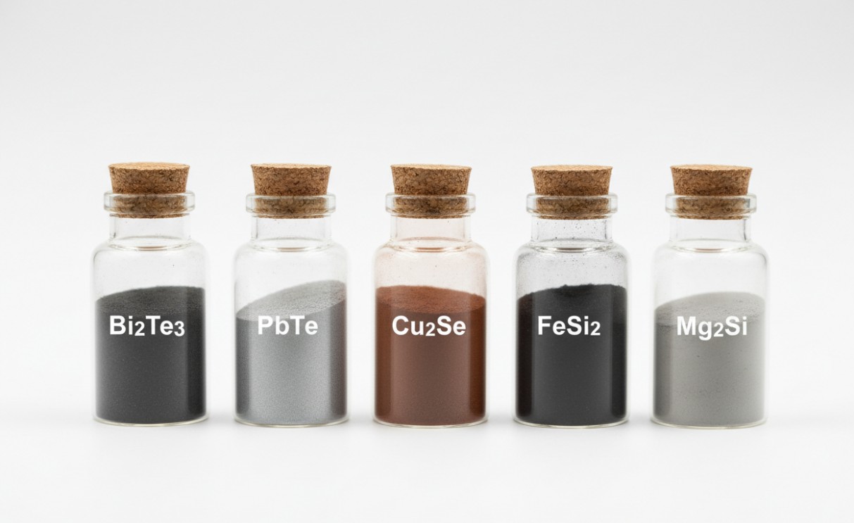 Thermoelectric material powders for research and device fabrication