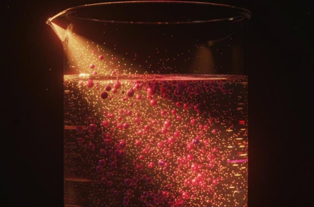 Colloidal gold nanoparticles displaying size-dependent surface plasmon resonance, shifting from ruby-red to deep burgundy