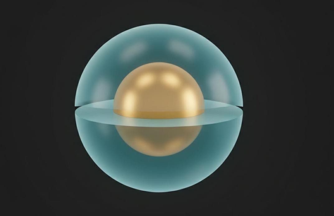 Cross-sectional view of a generic core-shell nanoparticle with a solid spherical core enclosed by a uniform shell layer