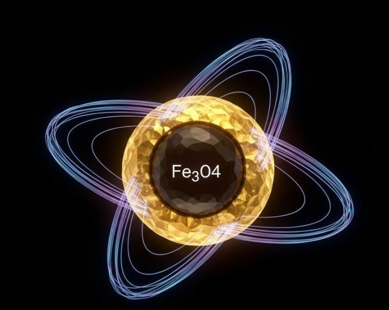 Magnetic core-shell nanoparticle combining an iron oxide core with a gold shell for magnetic targeting and plasmonic functionality