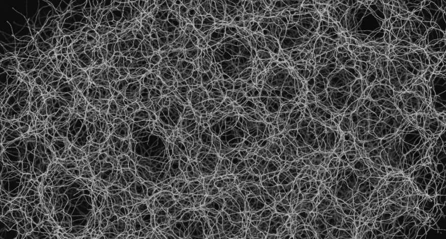 SEM of randomly oriented electrospun polymer nanofibers forming a highly porous 3D network
