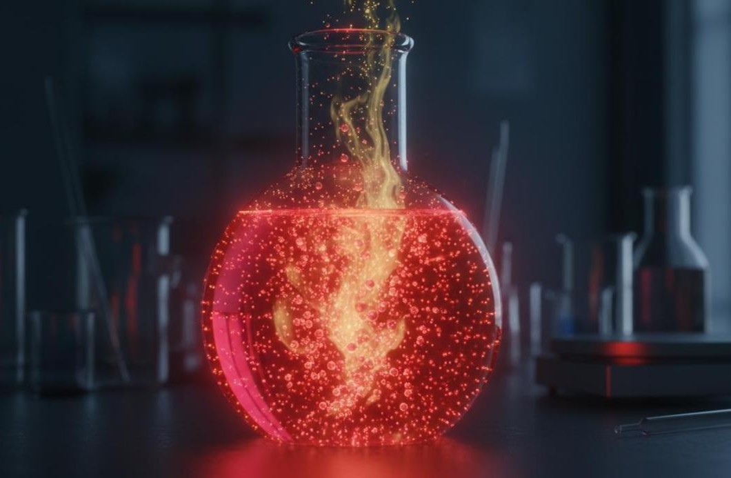 Colloidal gold nanoparticles produced by citrate reduction, displaying their signature ruby-red hue and uniform spherical shape