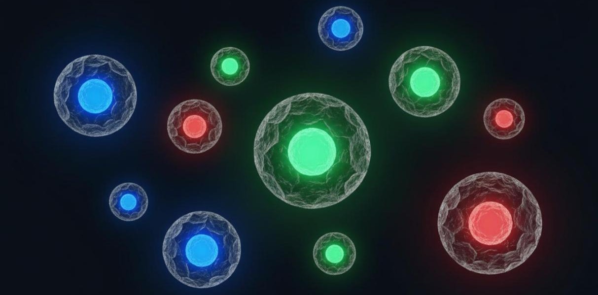 CdSe/ZnS core-shell quantum dots of varying sizes emitting blue, green, and red photoluminescent light