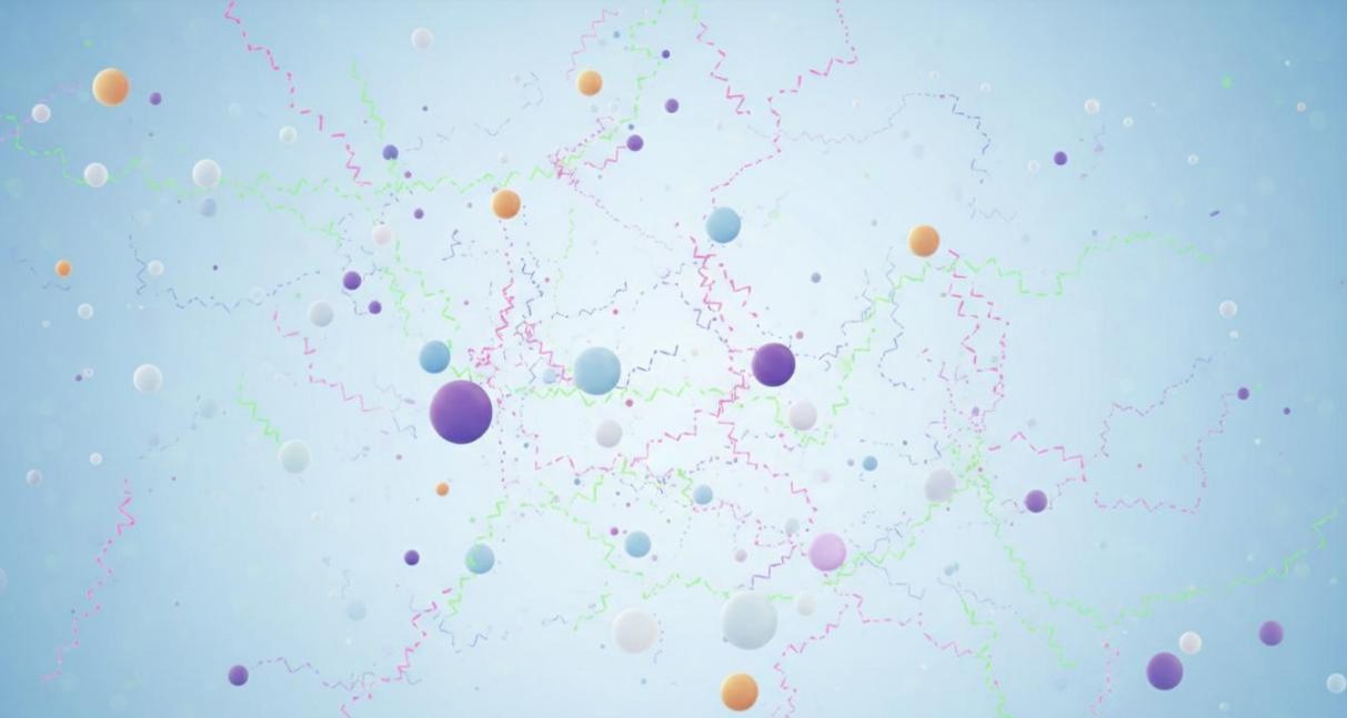 Scientific visualization of nanoparticles of various sizes undergoing Brownian motion with random movement trails
