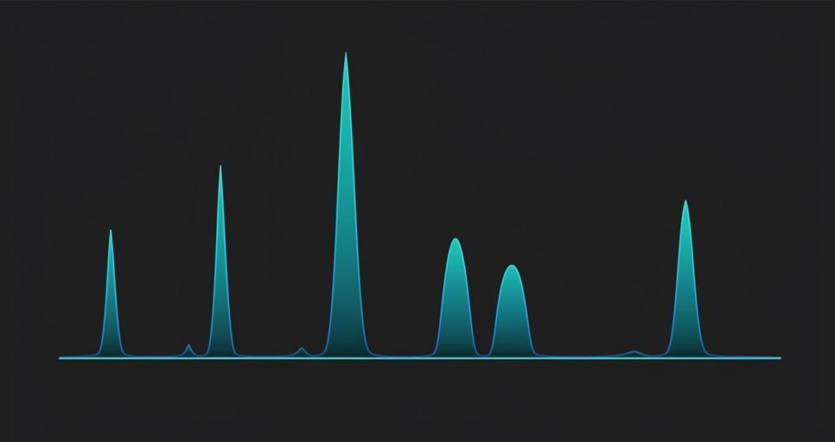 Representative XPS spectrum showing multiple characteristic peaks in teal and blue on a dark background