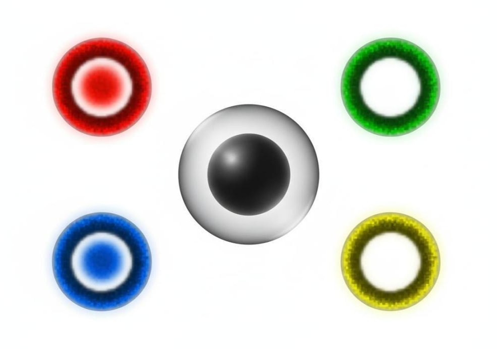 Color-coded EDS elemental maps showing spatial distribution of different elements in a core-shell nanoparticle